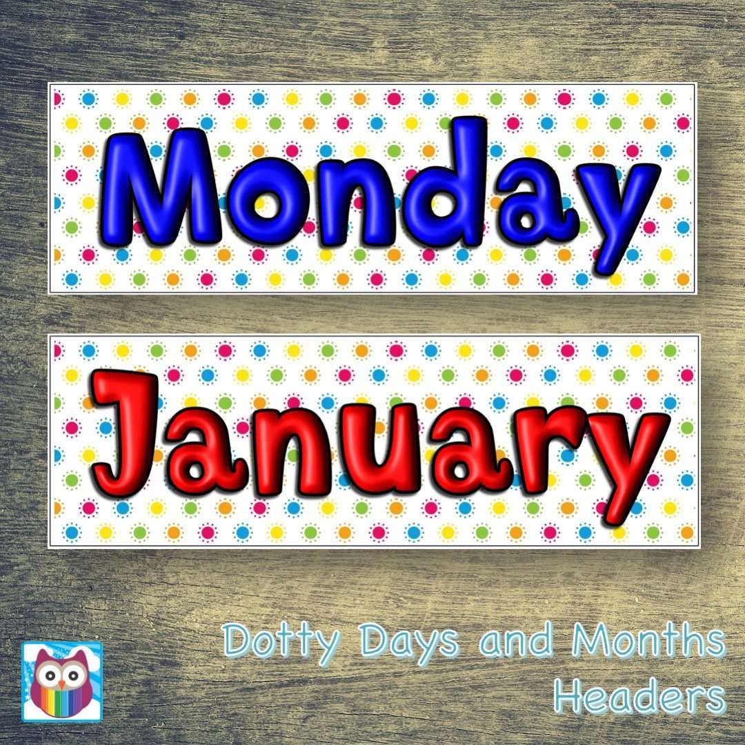 Dotty Days and Months Headers:Primary Classroom Resources