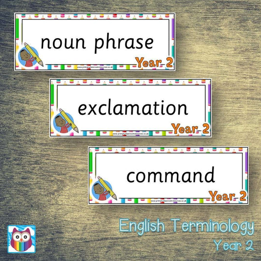 Year 2 English Terminology Cards:Primary Classroom Resources