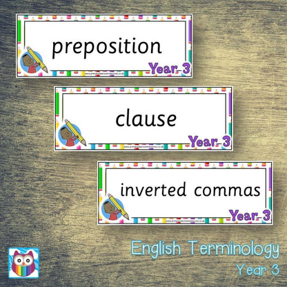Year 3 English Terminology Cards:Primary Classroom Resources