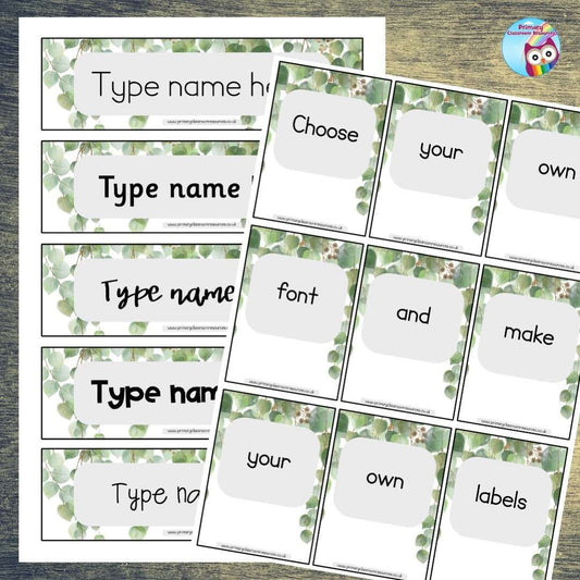 EDITABLE Name Tray & Coat Peg Labels - Eucalyptus 1:Primary Classroom Resources