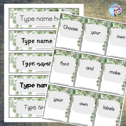 EDITABLE Name Tray & Coat Peg Labels Bundle:Primary Classroom Resources,Digital download / Eucalyptus 1