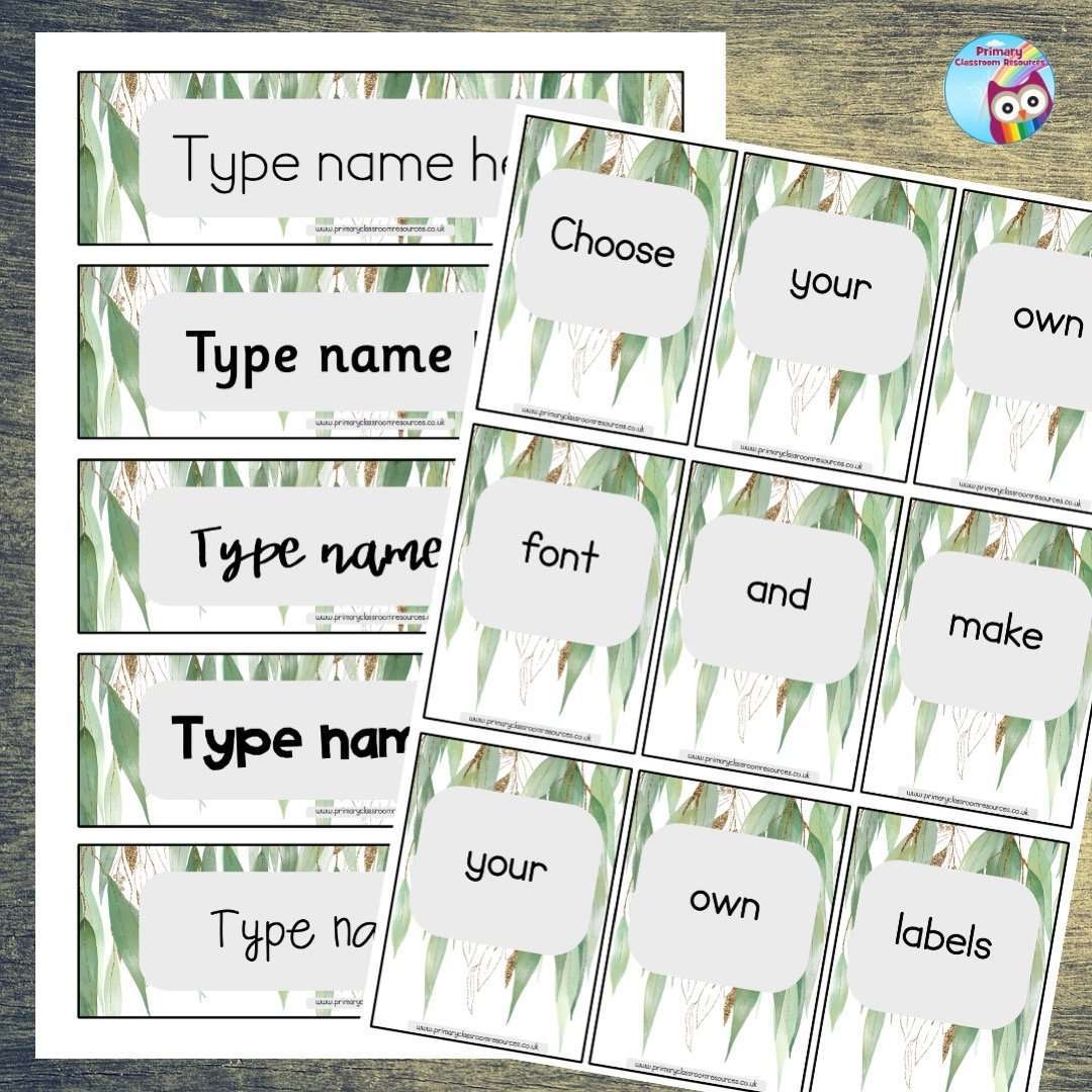 EDITABLE Name Tray & Coat Peg Labels Bundle:Primary Classroom Resources,Digital download / Eucalyptus 2