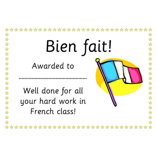 French Reward Certificates:Primary Classroom Resources