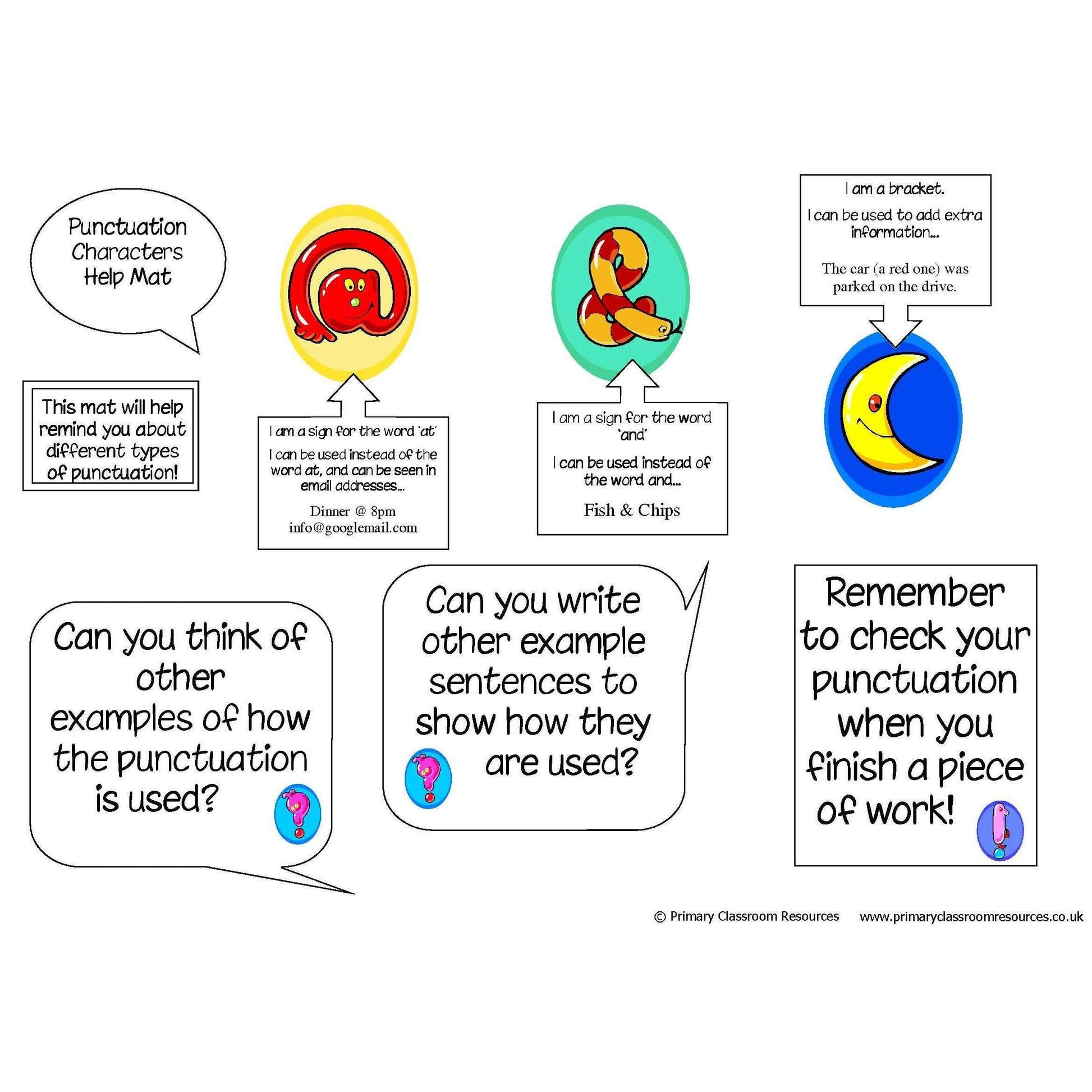 Punctuation Character Mat:Primary Classroom Resources