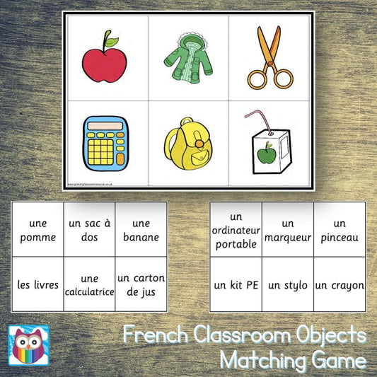 French Classroom Objects Matching Game:Primary Classroom Resources