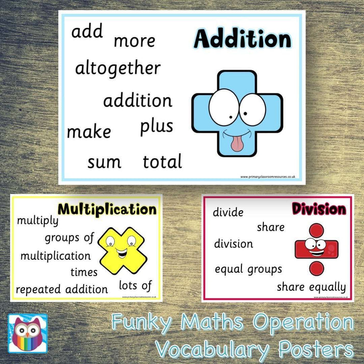 Funky Maths Operation Vocabulary Classroom Display Posters – Primary ...