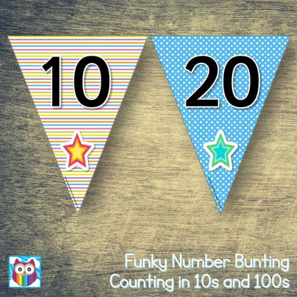 Funky Number Bunting - Counting in 10s and 100s:Primary Classroom Resources