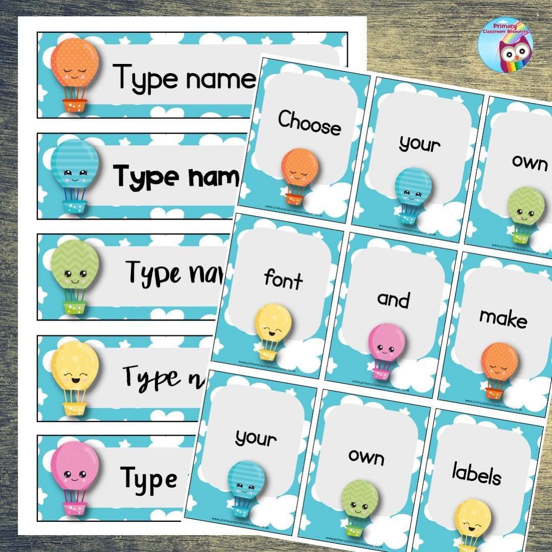 EDITABLE Name Tray & Coat Peg Labels - Pastel Hot Air Balloons:Primary Classroom Resources