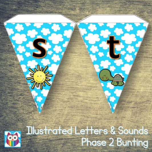 Illustrated Letters and Sounds Phase 2 Bunting:Primary Classroom Resources