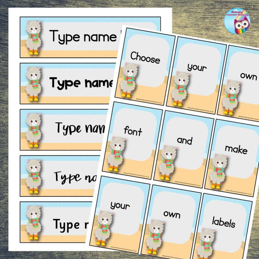 EDITABLE Name Tray & Coat Peg Labels - Llamas:Primary Classroom Resources
