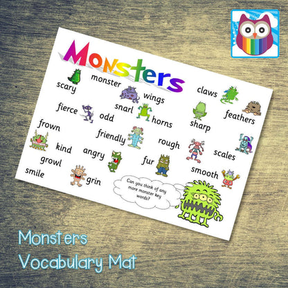Monsters Vocabulary Mat:Primary Classroom Resources