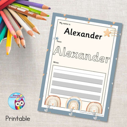 EDITABLE Name Writing Cards - Neutral Rainbows:Primary Classroom Resources