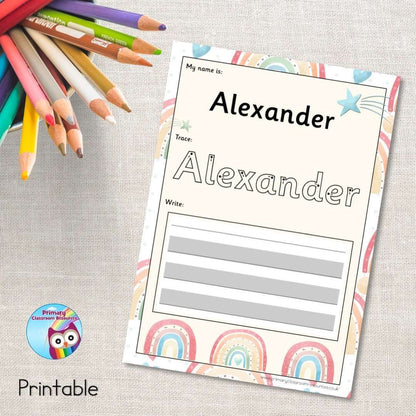 EDITABLE Name Writing Cards - Pastel Rainbows:Primary Classroom Resources