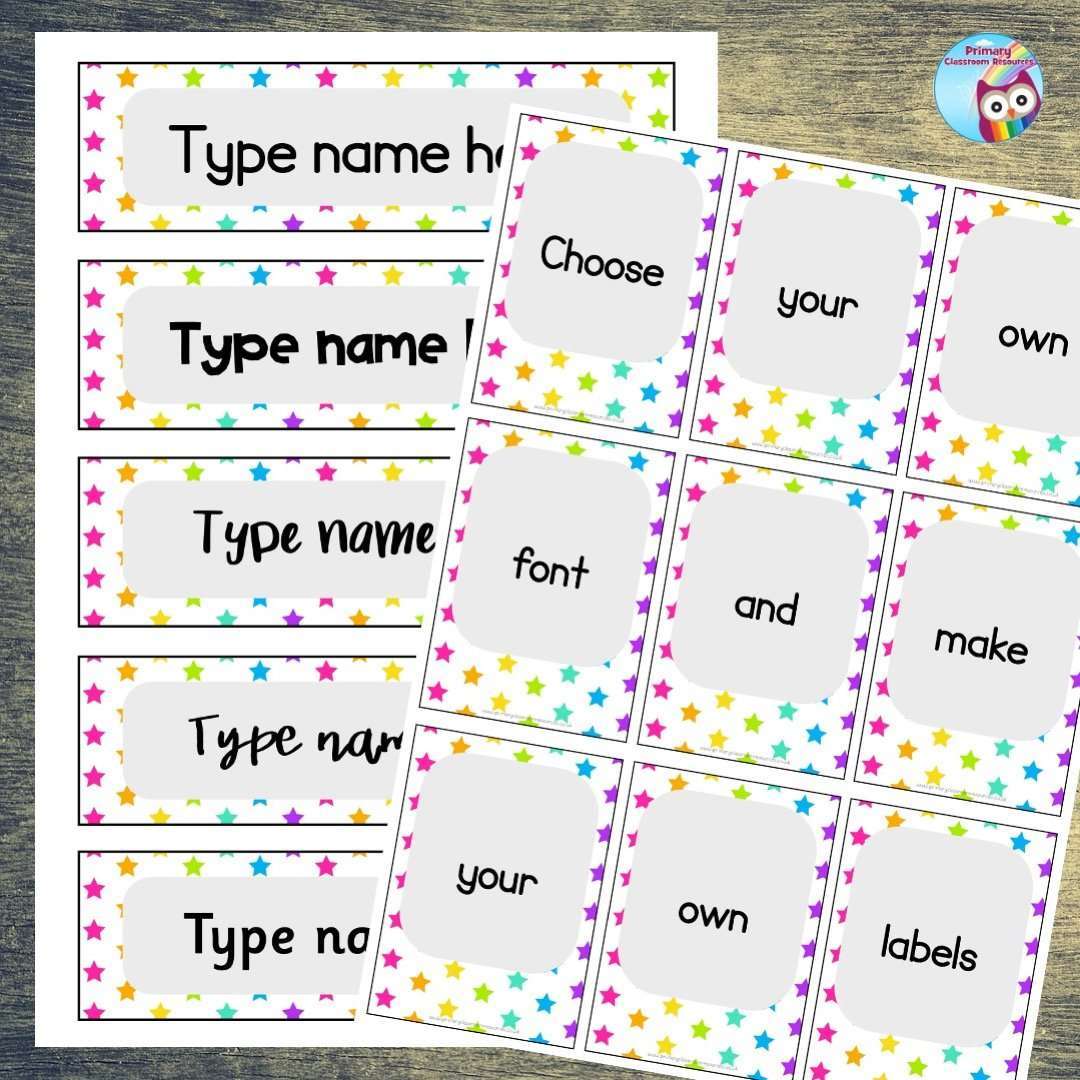 EDITABLE Name Tray & Coat Peg Labels - Neon Rainbow Stars:Primary Classroom Resources