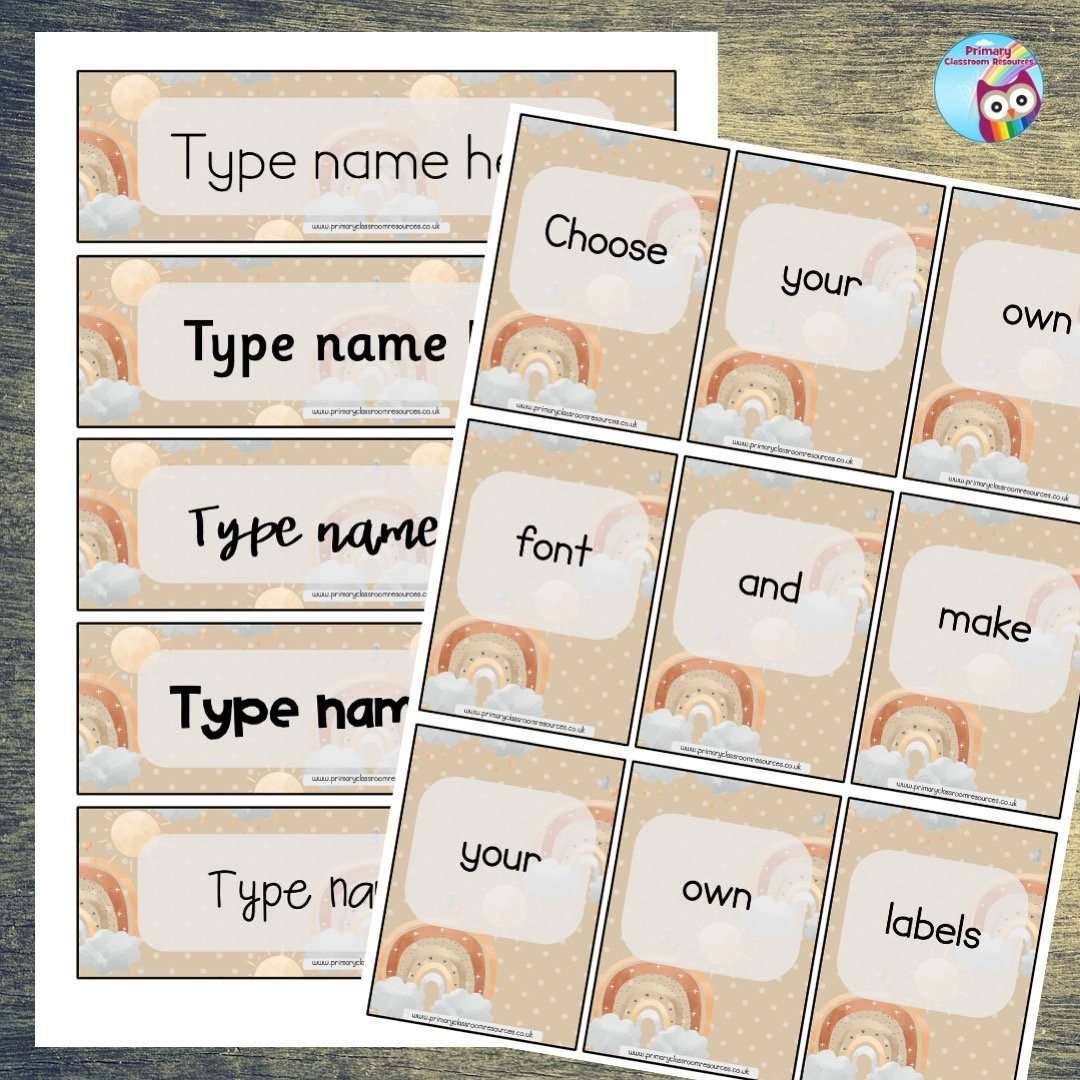 EDITABLE Name Tray & Coat Peg Labels Bundle:Primary Classroom Resources,Digital download / Neutral Rainbows