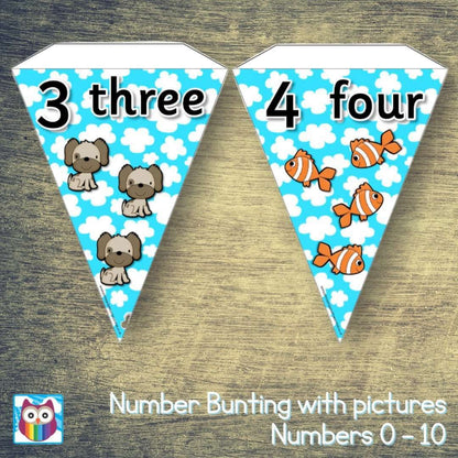 Number Bunting with pictures - Numbers 0-10:Primary Classroom Resources