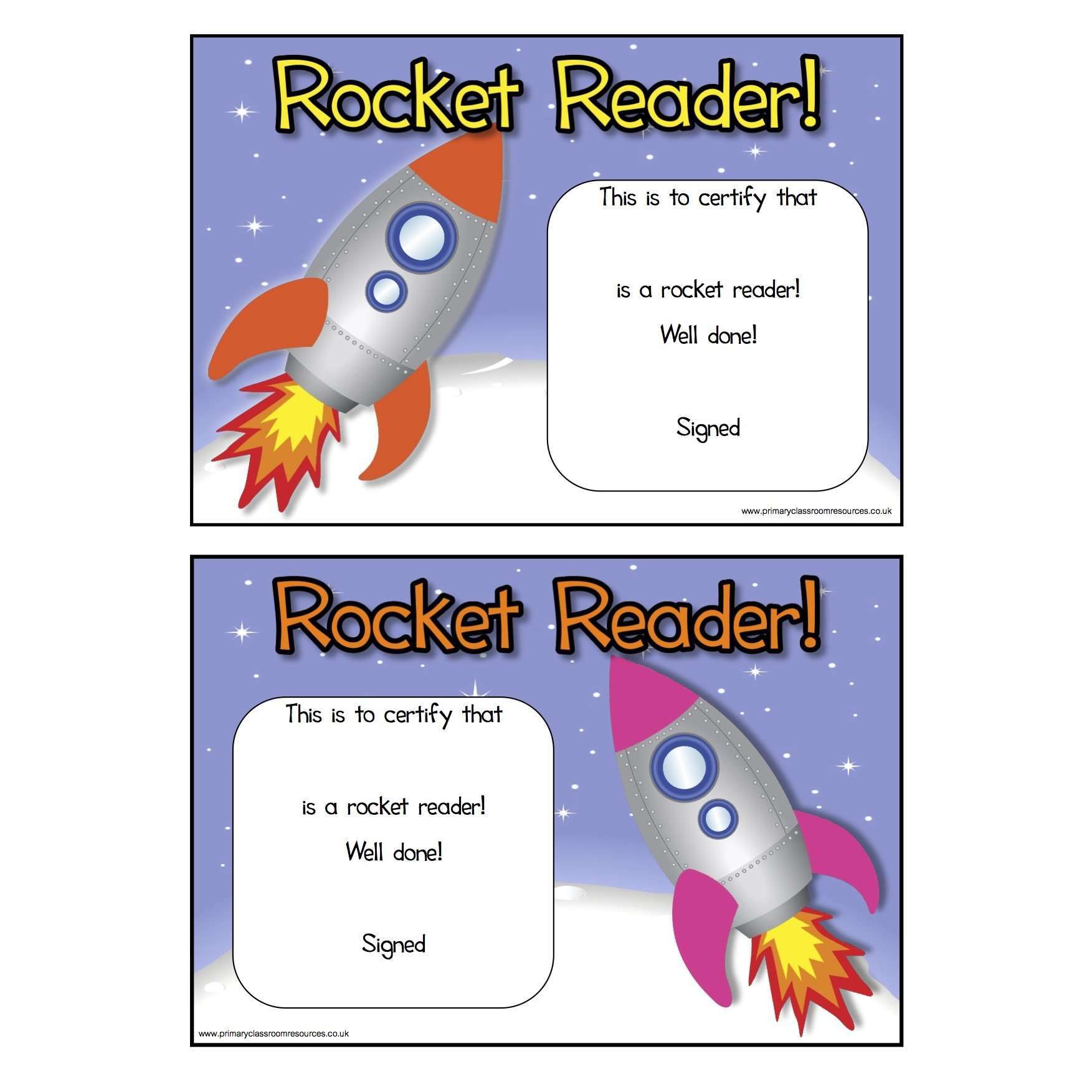 Rocket Reader Certificates:Primary Classroom Resources