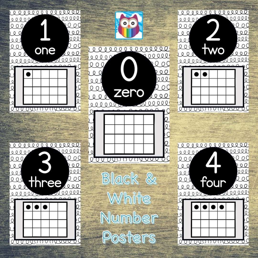 Black and White Number Posters:Primary Classroom Resources