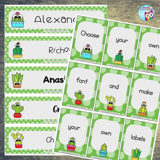 EDITABLE Name Tray & Coat Peg Labels - Cute Cactus:Primary Classroom Resources
