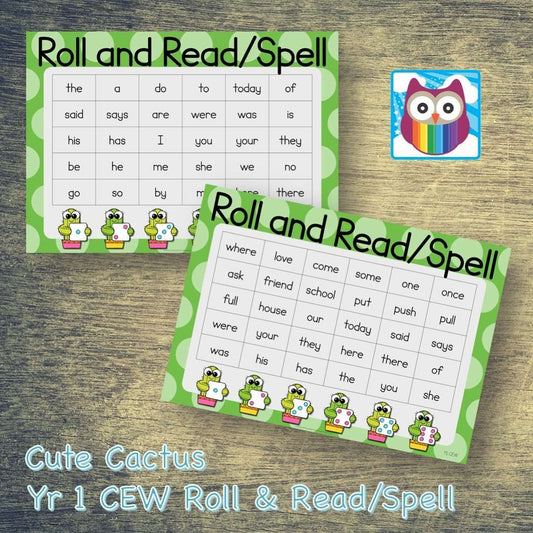 Cute Cactus - Roll and Read/Spell - Year 1 Common Exception Words:Primary Classroom Resources