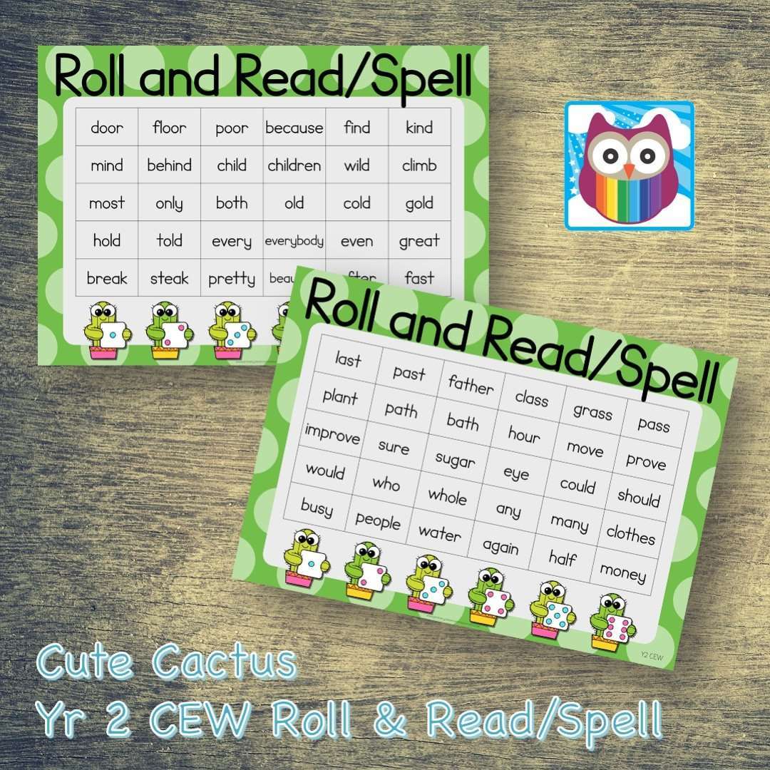 Cute Cactus - Roll and Read/Spell - Year 2 Common Exception Words:Primary Classroom Resources