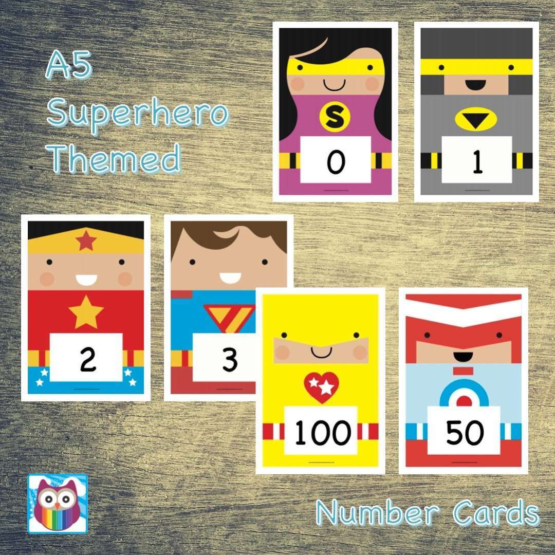 Superhero Cards Math A5 Superhero Number Cards 0-20, 10s to 100, 100s to 1000 – Primary ...
