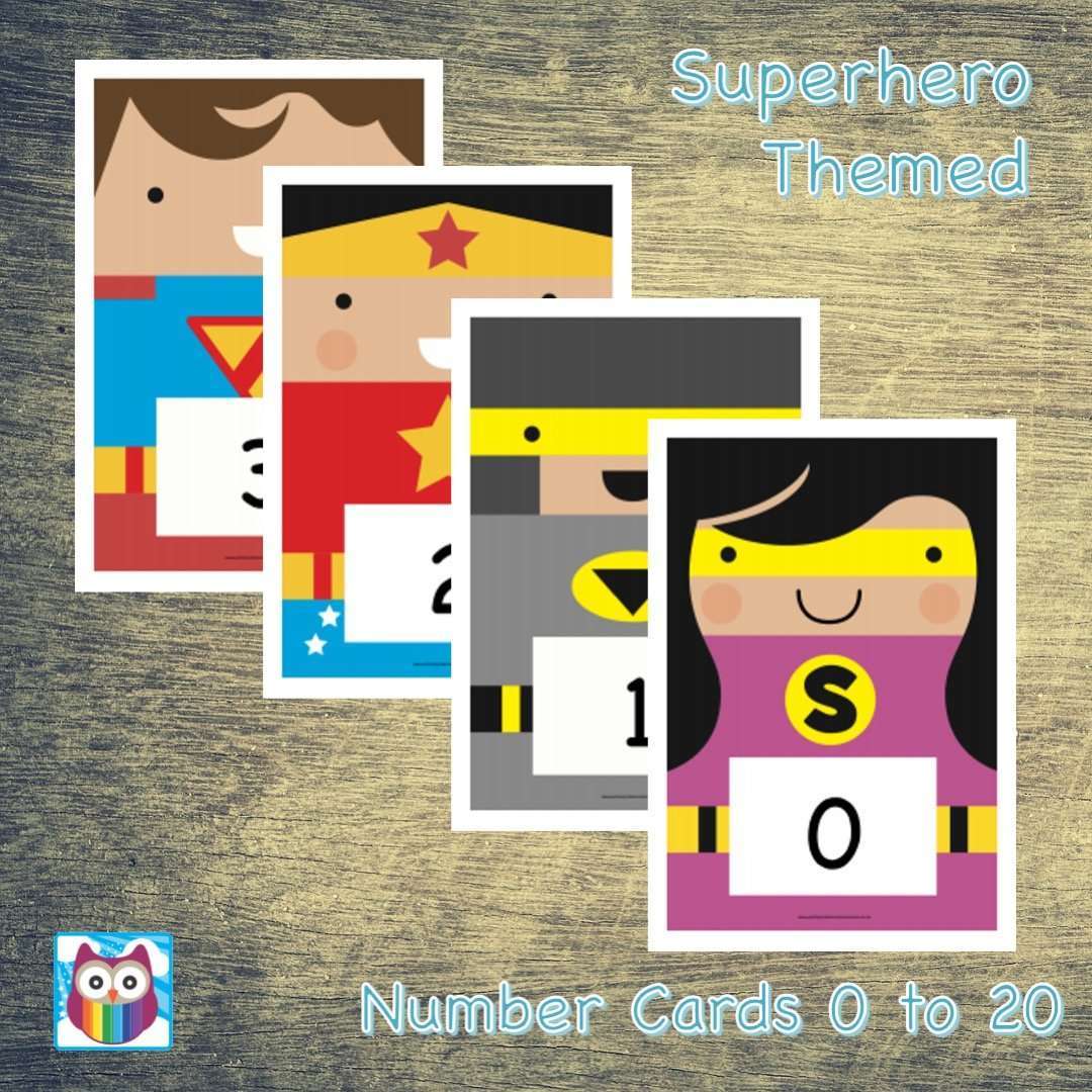A4 Superhero Number Cards 0-20:Primary Classroom Resources