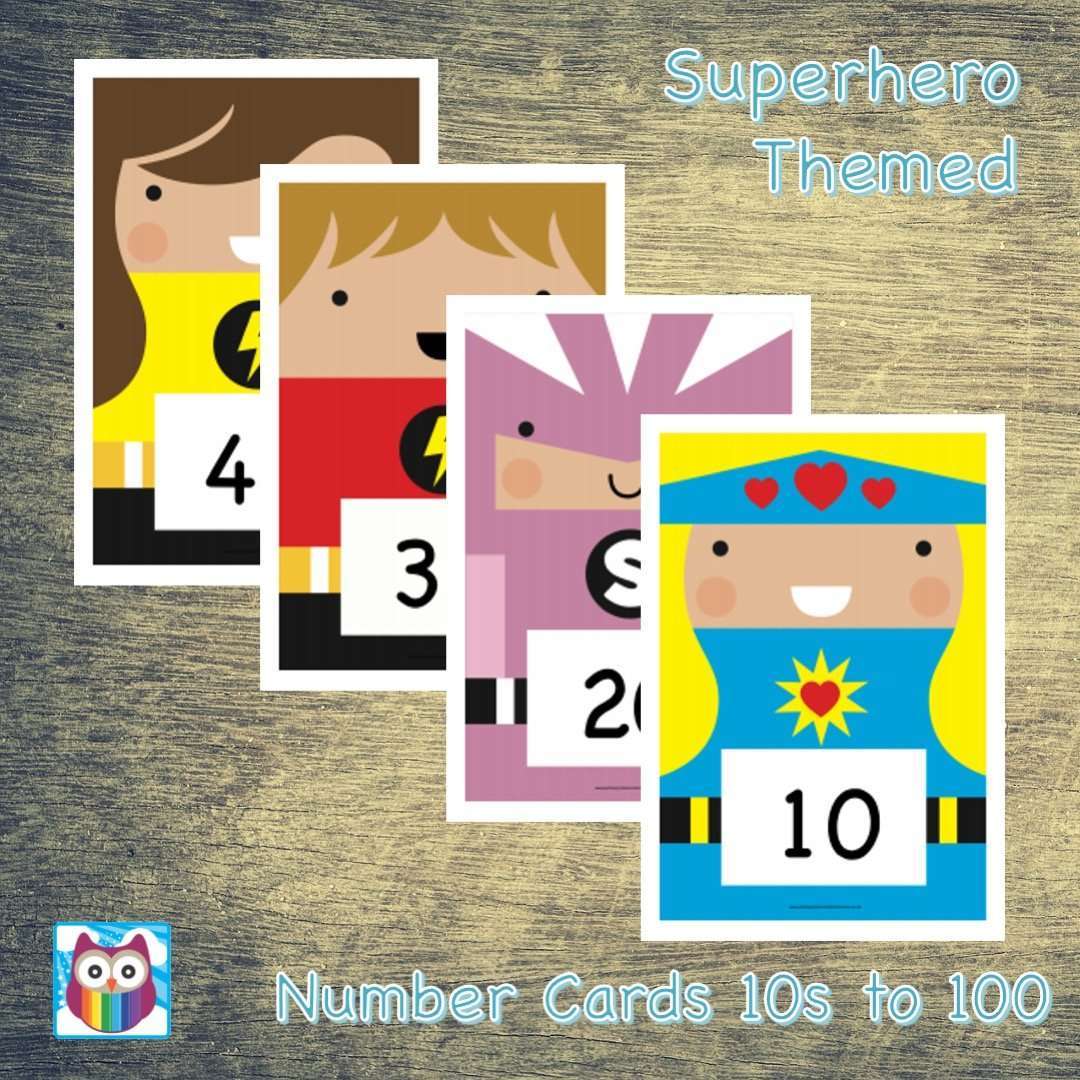 A4 Superhero Number Cards 10s to 100:Primary Classroom Resources