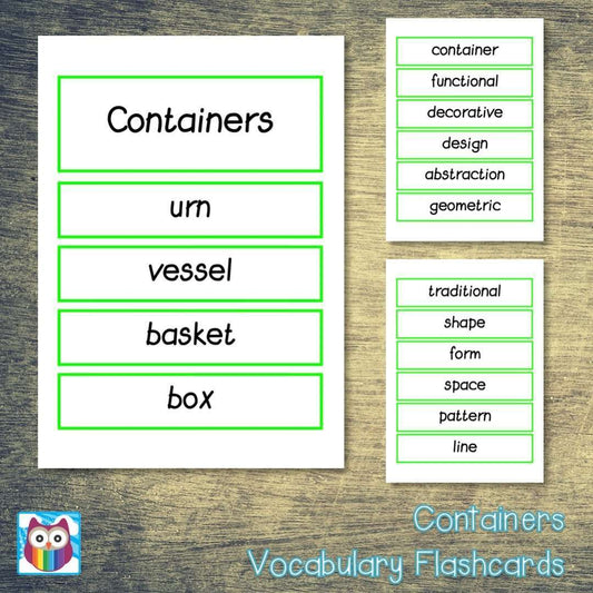 Containers Vocabulary:Primary Classroom Resources