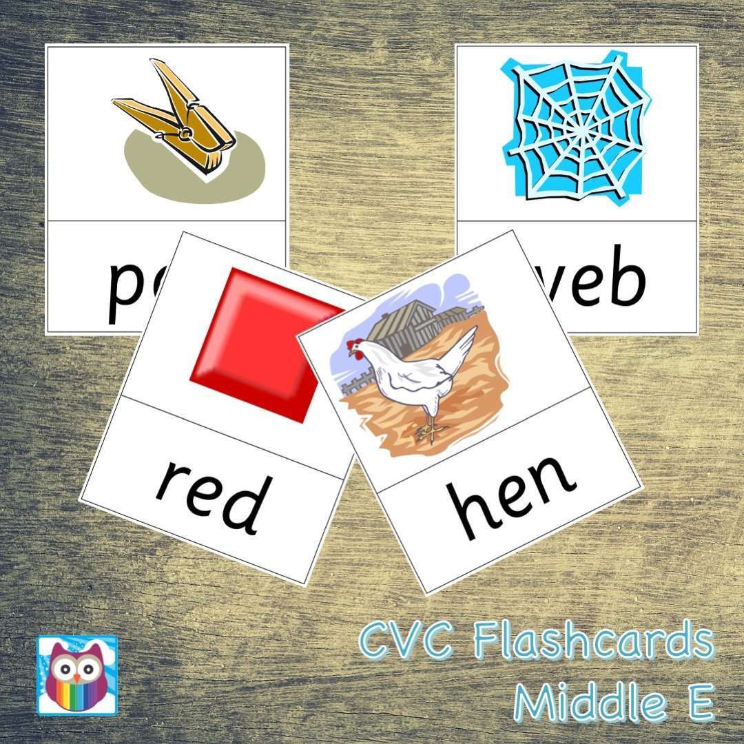 CVC Flashcards Middle E:Primary Classroom Resources