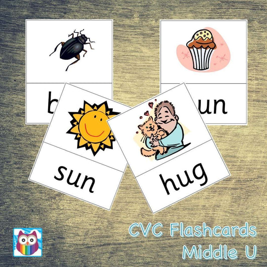 CVC Flashcards Middle U:Primary Classroom Resources