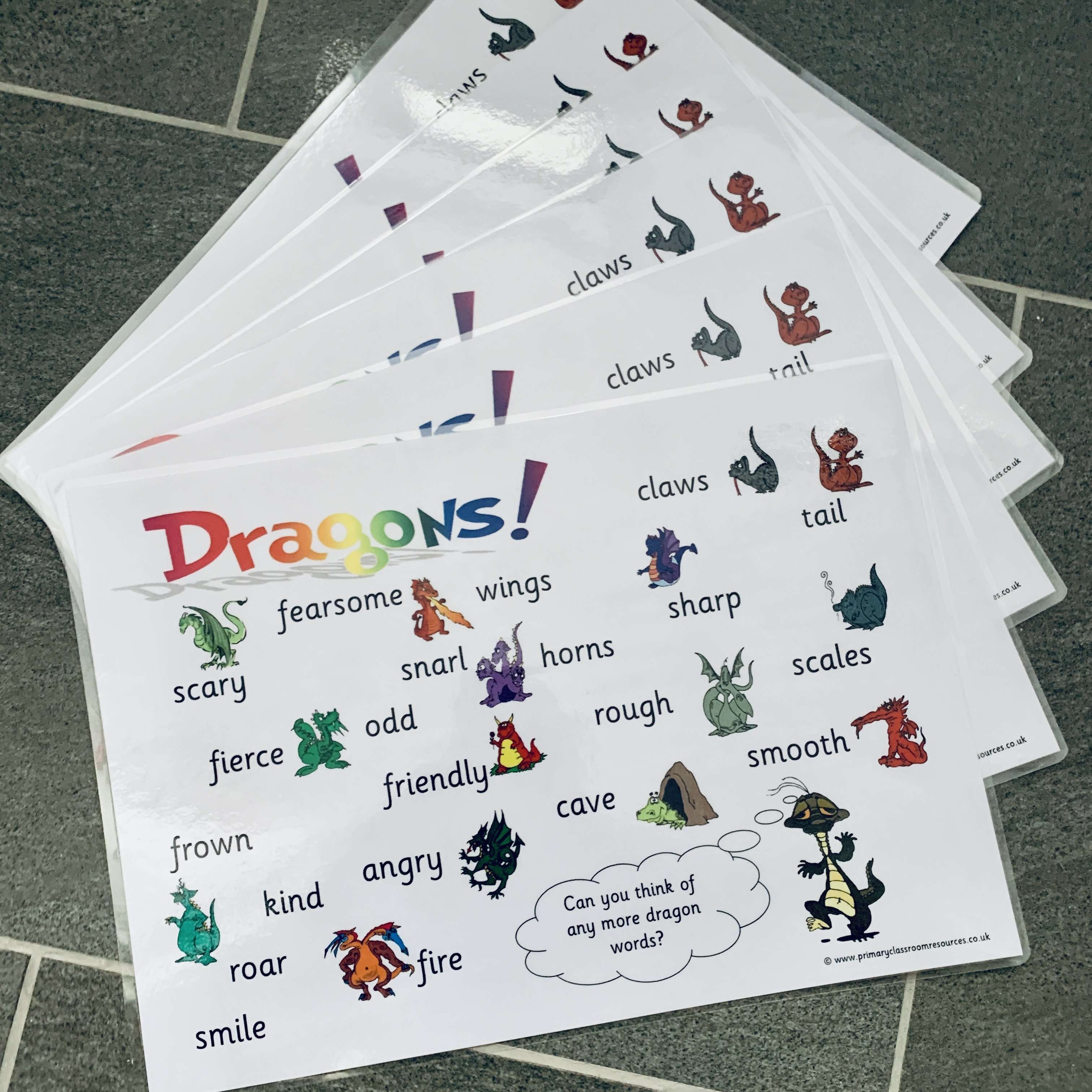 Dragon Flash Card.pdf Dragons Vocabulary Mat – Primary Classroom Resources