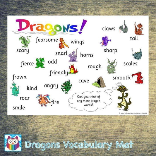 Dragons Vocabulary Mat:Primary Classroom Resources,Digital download