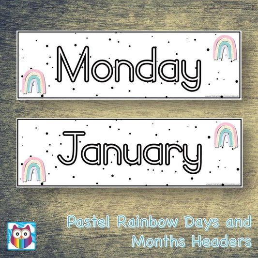 Pastel Rainbows Days and Months Headers:Primary Classroom Resources