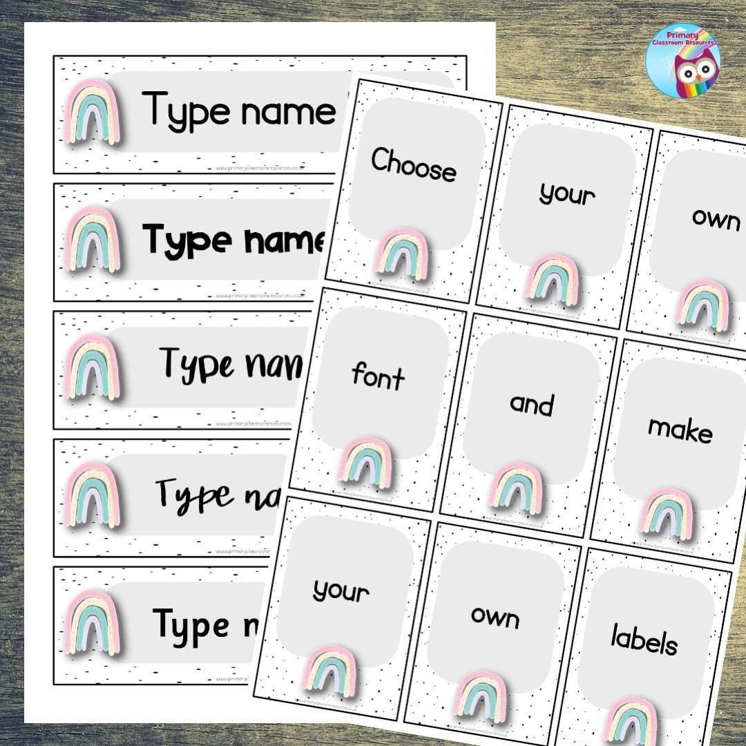 EDITABLE Name Tray & Coat Peg Labels Bundle:Primary Classroom Resources,Digital download / Pastel Rainbow
