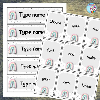 EDITABLE Name Tray & Coat Peg Labels Bundle:Primary Classroom Resources,Digital download / Pastel Rainbow