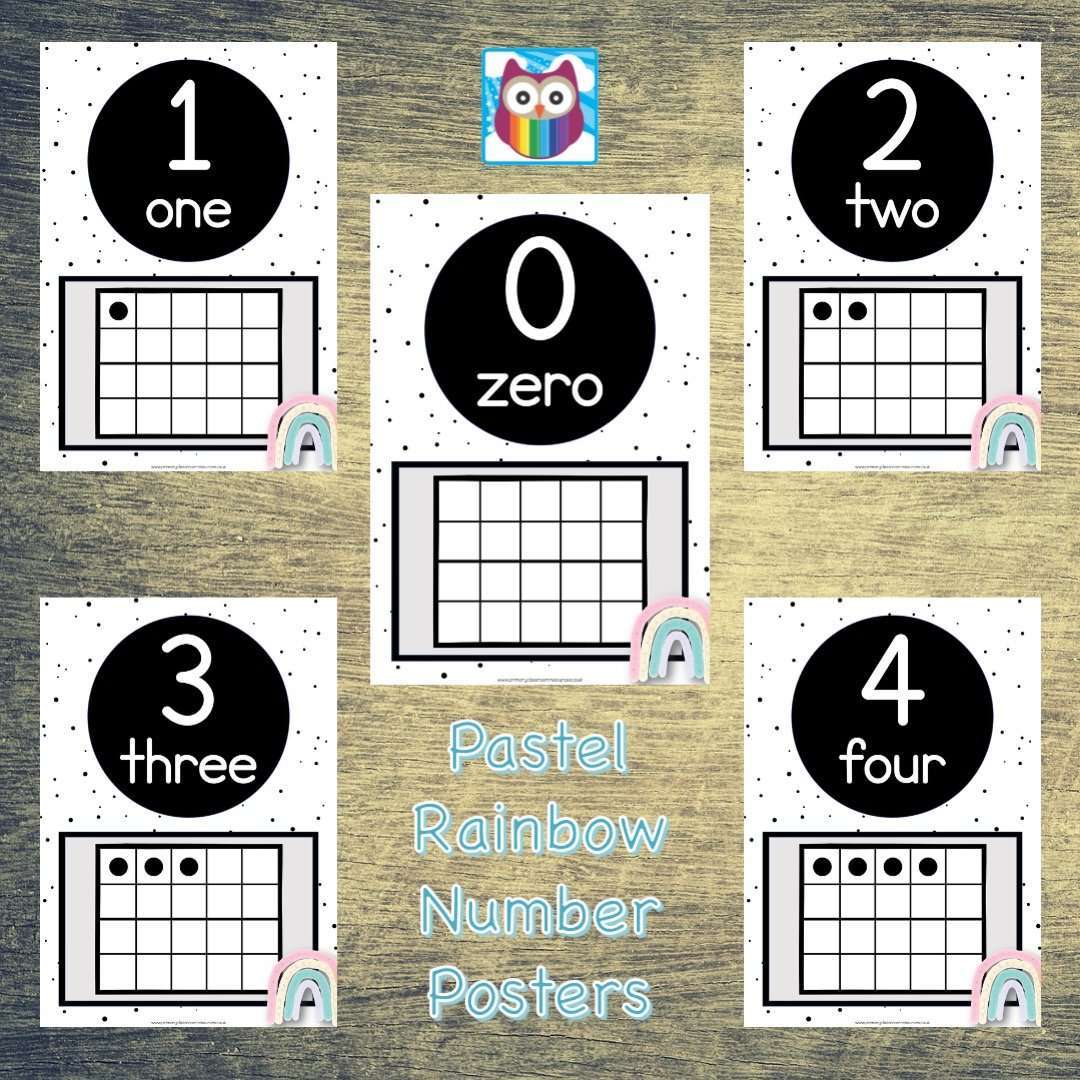 Pastel Rainbows Number Posters:Primary Classroom Resources
