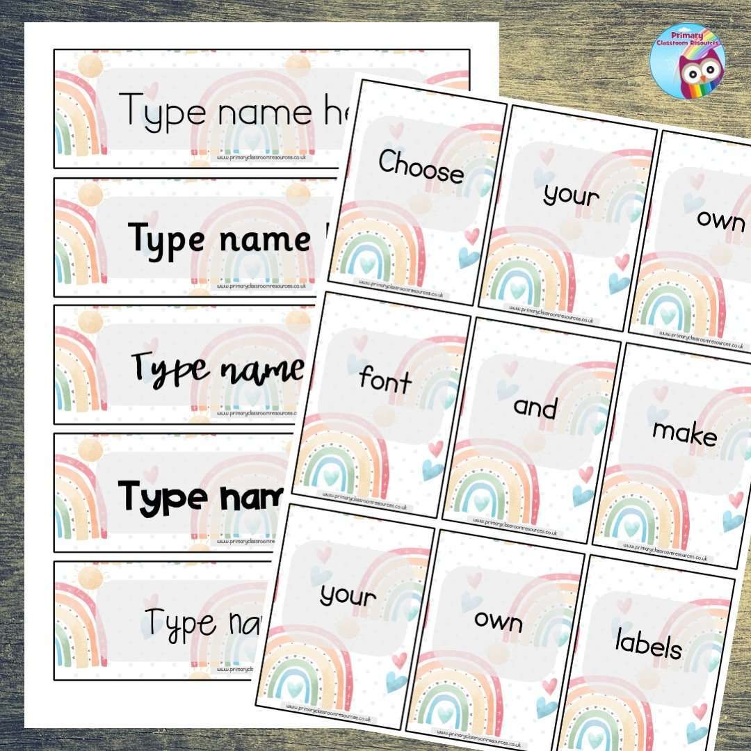 EDITABLE Name Tray & Coat Peg Labels Bundle:Primary Classroom Resources,Digital download / Pastel Rainbows 2