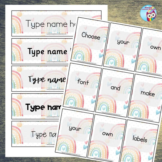 EDITABLE Name Tray & Coat Peg Labels - Pastel Rainbows 2:Primary Classroom Resources