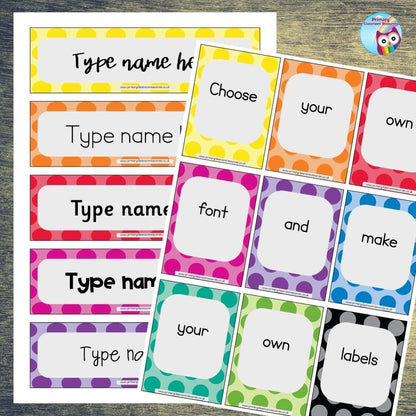 EDITABLE Name Tray & Coat Peg Labels Bundle:Primary Classroom Resources,Digital download / Polka Dot Brights
