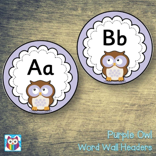 Purple Owl Word Wall Headers:Primary Classroom Resources