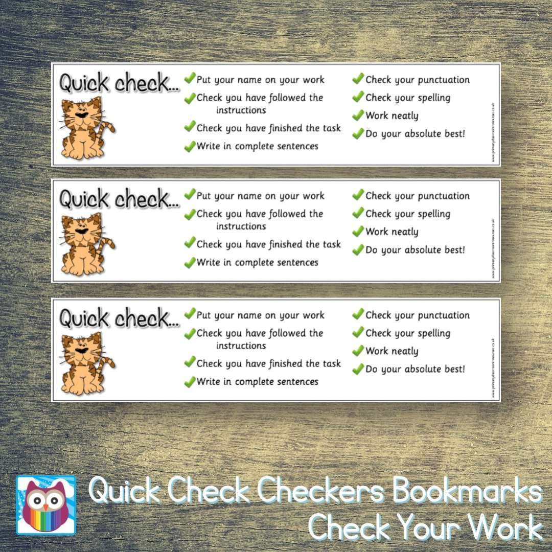 Quick Check Checkers Bookmarks - Check Your Work:Primary Classroom Resources