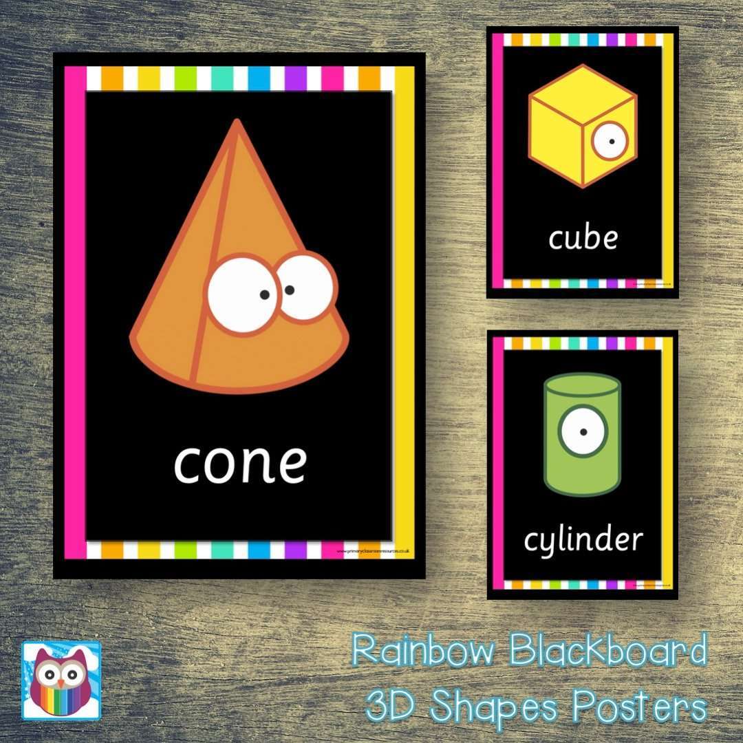 Rainbow Blackboard 3D Shapes Posters:Primary Classroom Resources