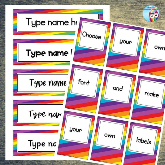 EDITABLE Name Tray & Coat Peg Labels - Rainbow Stripe:Primary Classroom Resources