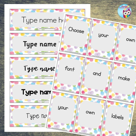 EDITABLE Name Tray & Coat Peg Labels - Rainbow Watercolour Polka Dots:Primary Classroom Resources