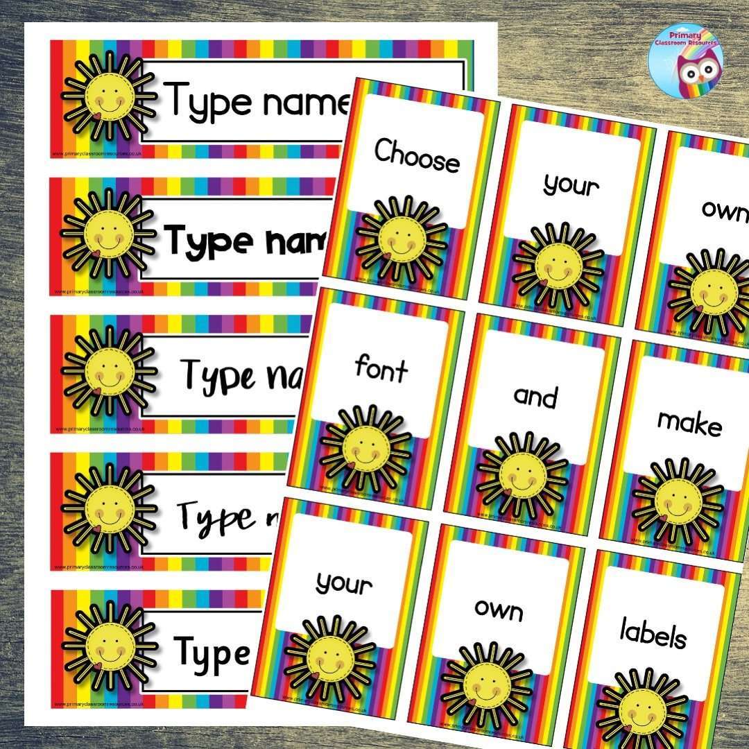 EDITABLE Name Tray & Coat Peg Labels - Rainbow and Sun:Primary Classroom Resources