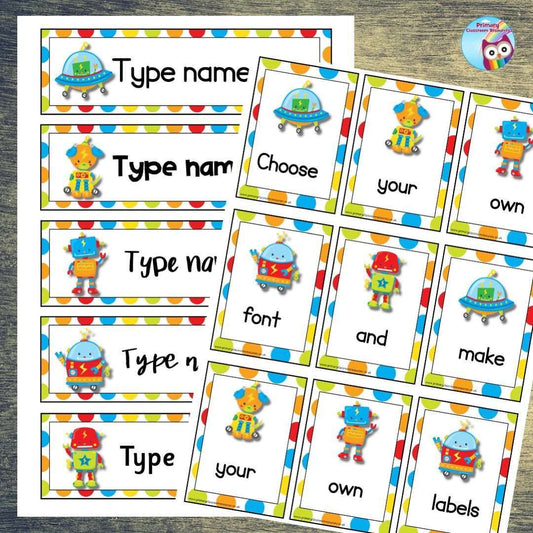 EDITABLE Name Tray & Coat Peg Labels - Robots:Primary Classroom Resources