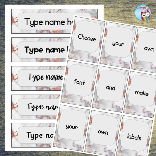 EDITABLE Name Tray & Coat Peg Labels - Rose Gold Marble:Primary Classroom Resources
