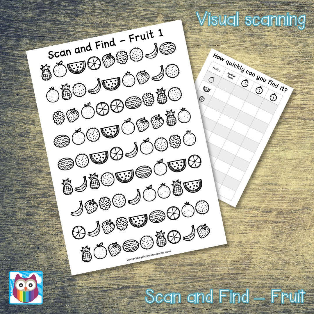 Scan and Find - Fruit - Visual Scanning Activity:Primary Classroom Resources