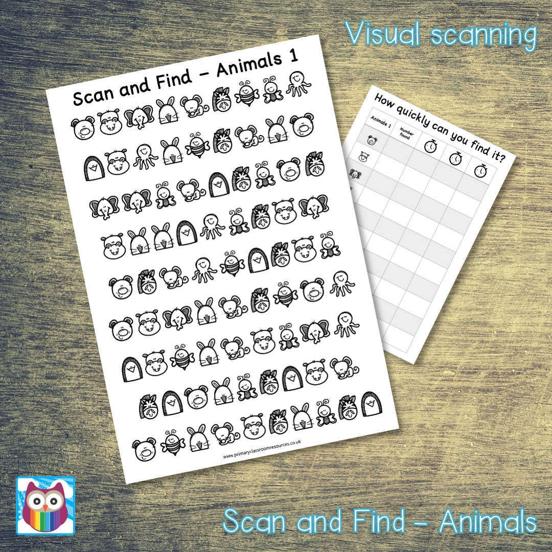 Scan and Find - Animals - Visual Scanning Activity:Primary Classroom Resources